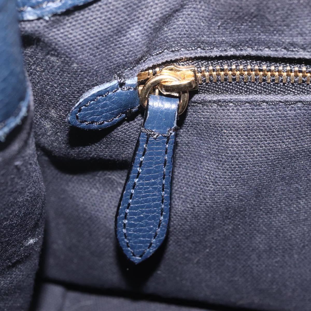 BURBERRY Hand Bag Leather 2way Navy Gold Tone Auth ep17058