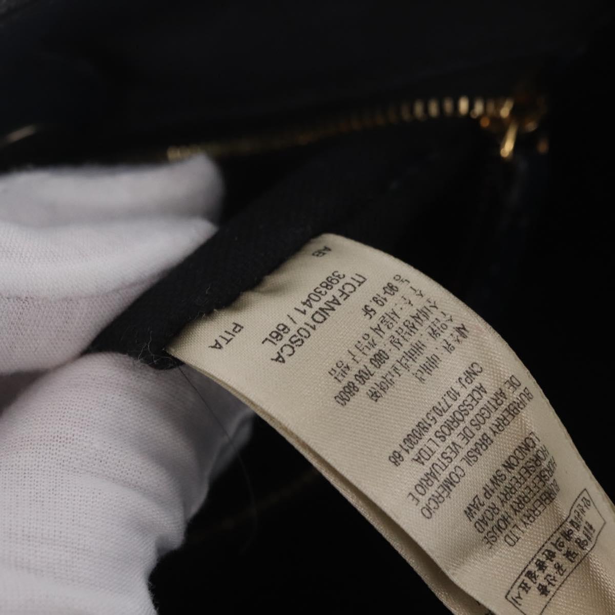 BURBERRY Hand Bag Leather 2way Navy Gold Tone Auth ep17058