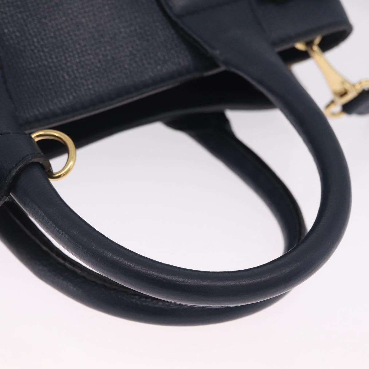 BURBERRY Hand Bag Leather 2way Navy Gold Tone Auth ep17058