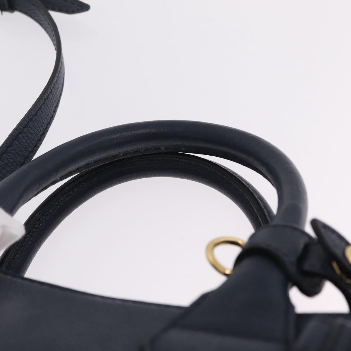 BURBERRY Hand Bag Leather 2way Navy Gold Tone Auth ep17058