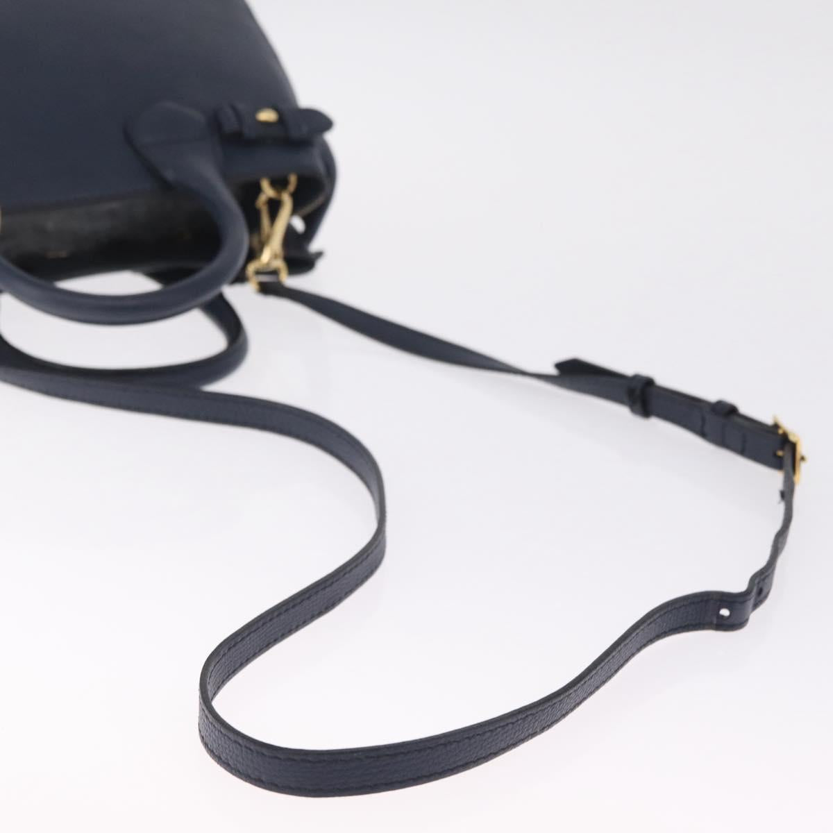 BURBERRY Hand Bag Leather 2way Navy Gold Tone Auth ep17058