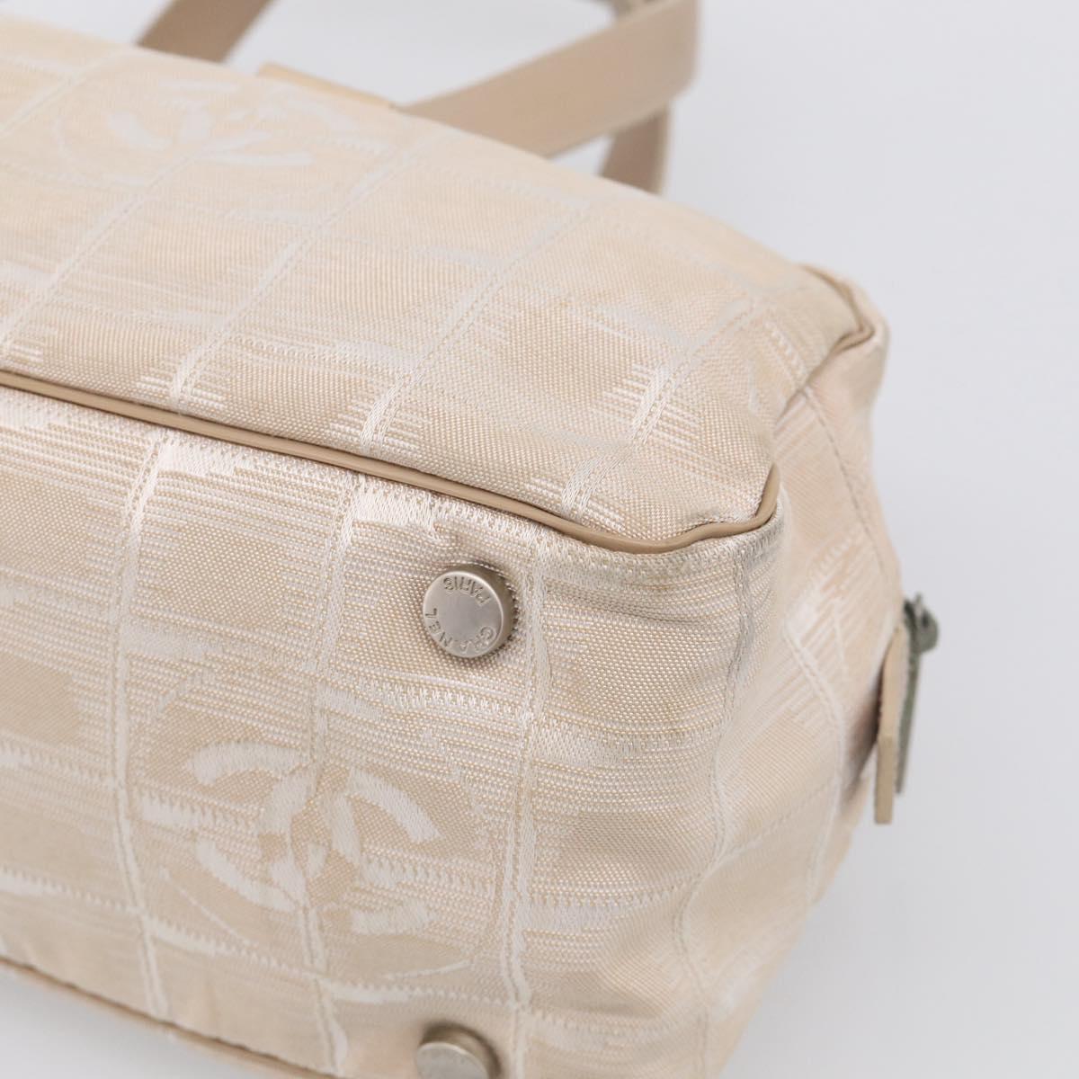CHANEL New Travel Line Hand Bag Canvas Beige Silver CC Auth ep17062