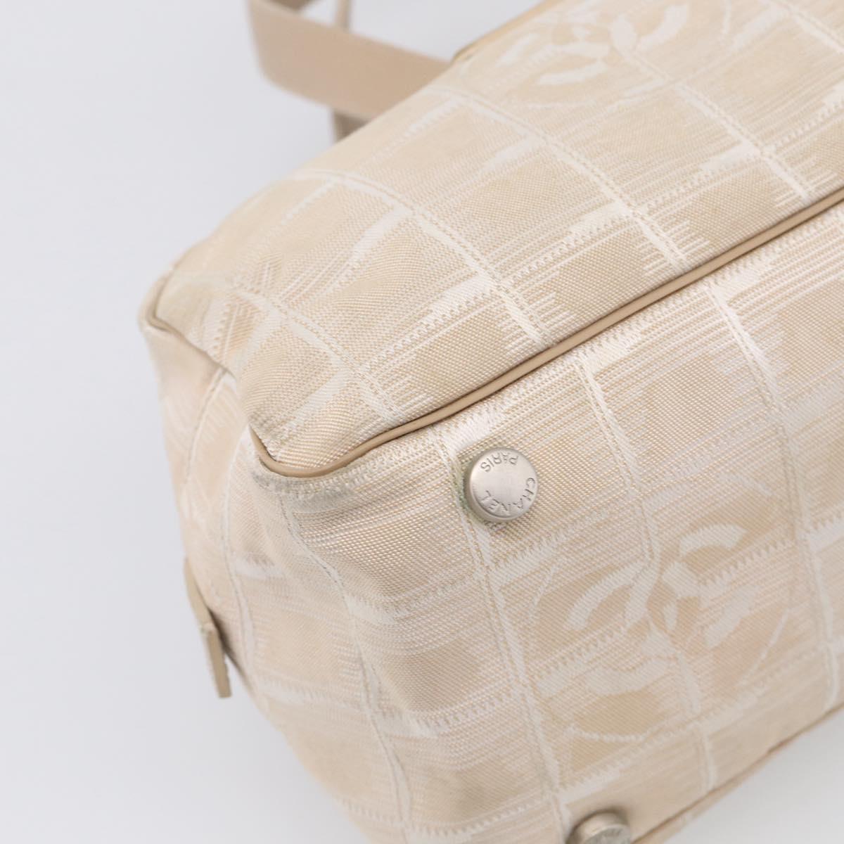 CHANEL New Travel Line Hand Bag Canvas Beige Silver CC Auth ep17062