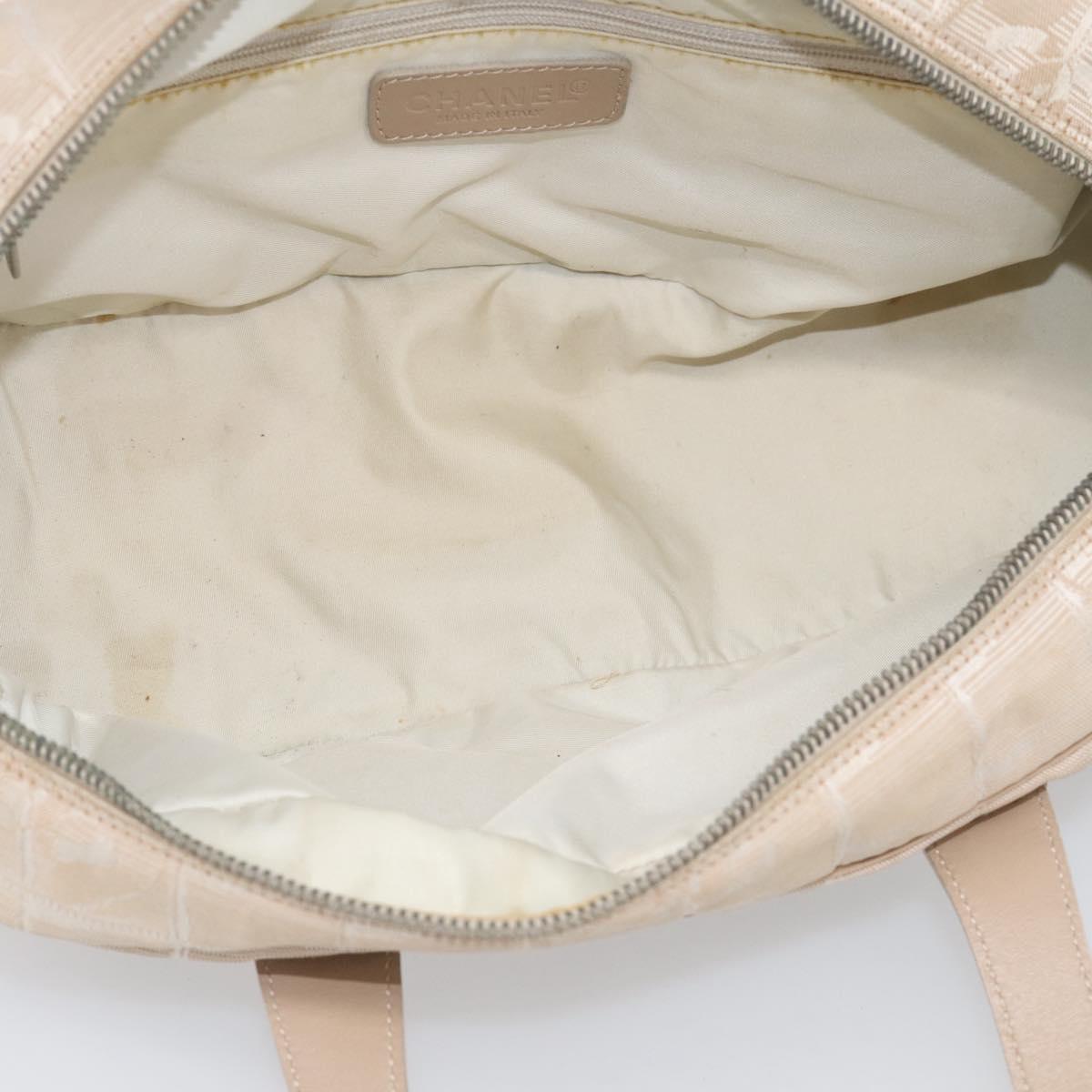 CHANEL New Travel Line Hand Bag Canvas Beige Silver CC Auth ep17062