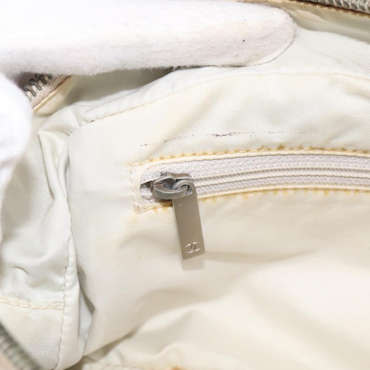 CHANEL New Travel Line Hand Bag Canvas Beige Silver CC Auth ep17062