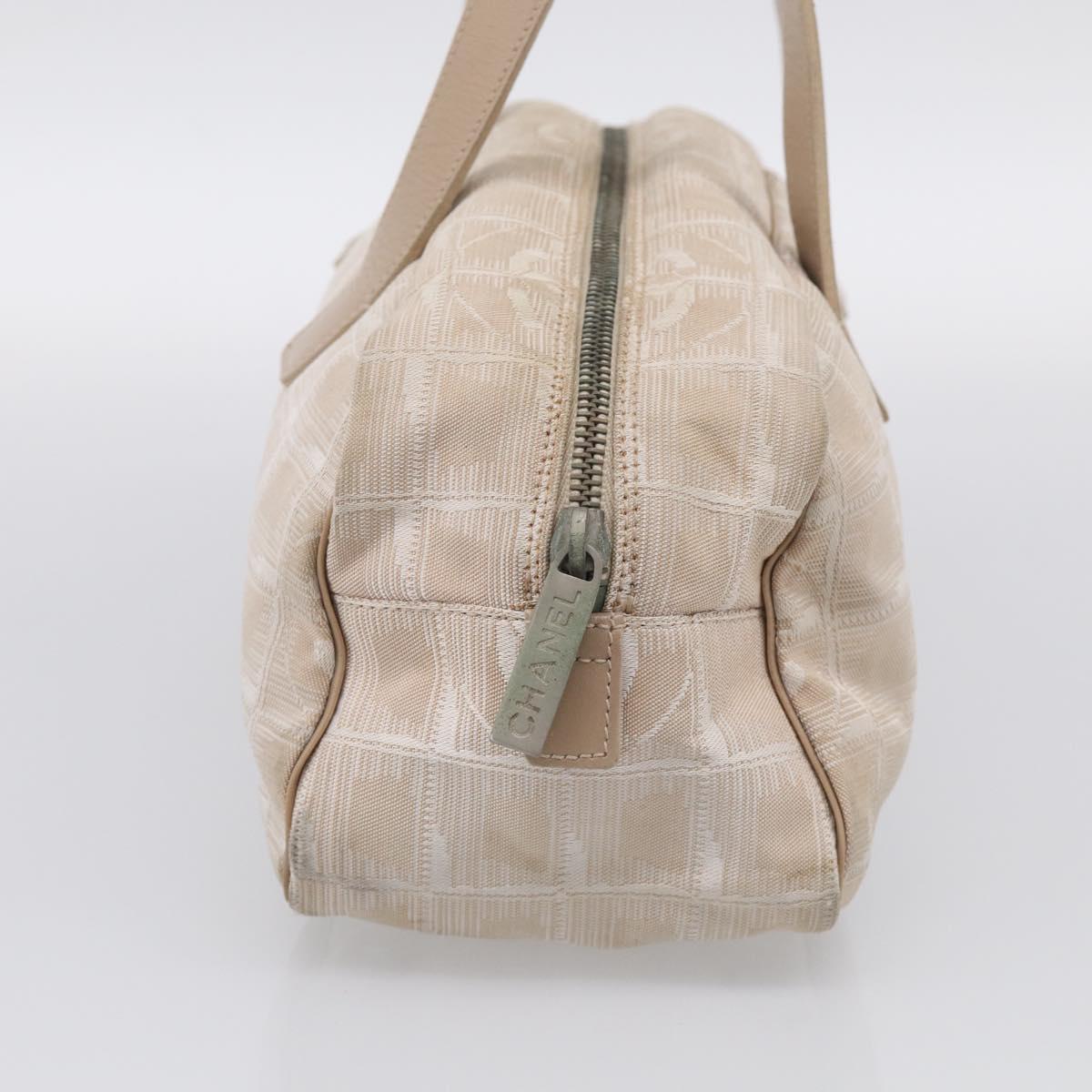 CHANEL New Travel Line Hand Bag Canvas Beige Silver CC Auth ep17062