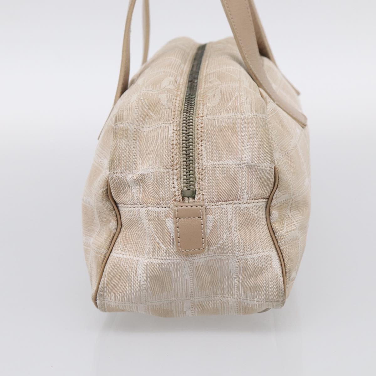 CHANEL New Travel Line Hand Bag Canvas Beige Silver CC Auth ep17062