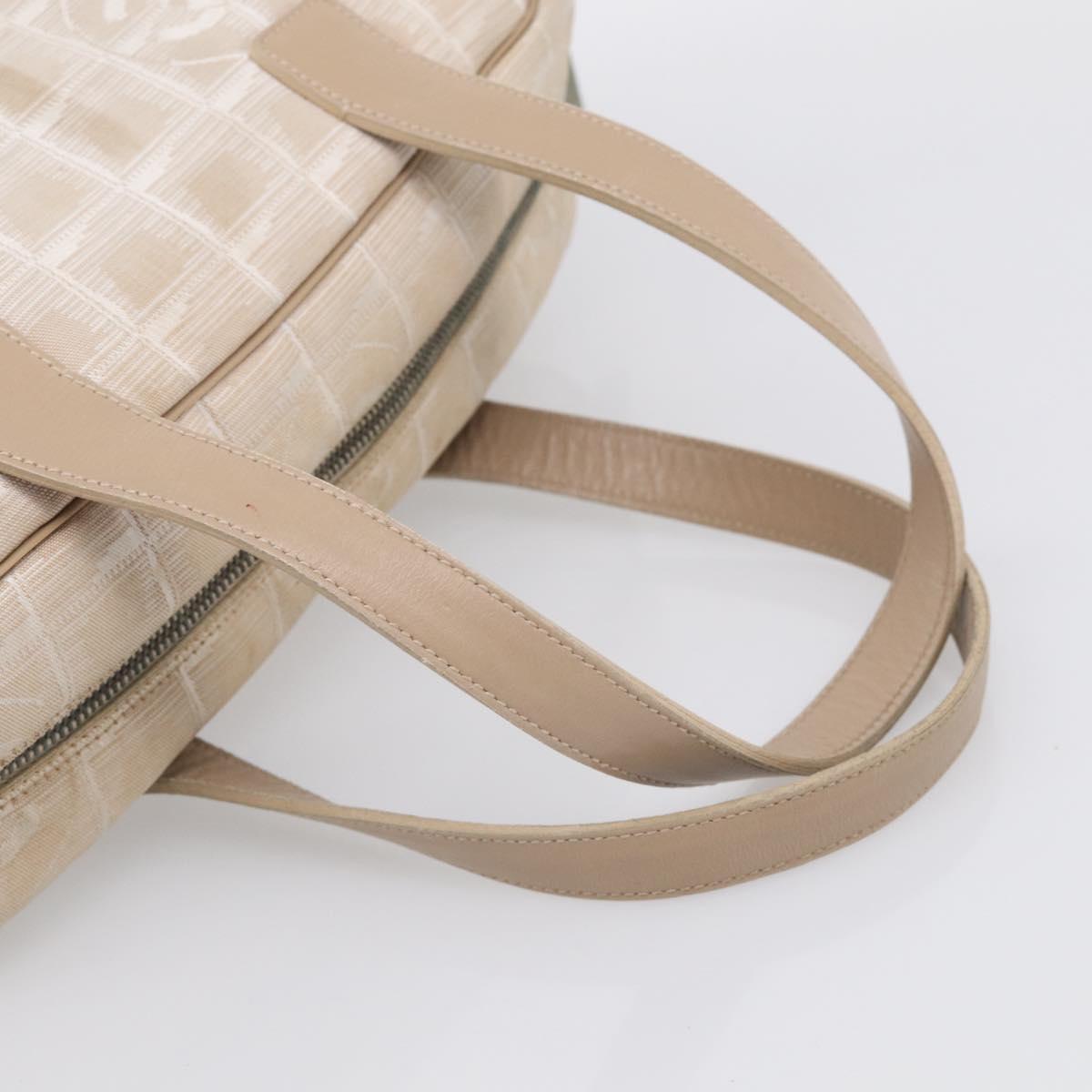 CHANEL New Travel Line Hand Bag Canvas Beige Silver CC Auth ep17062