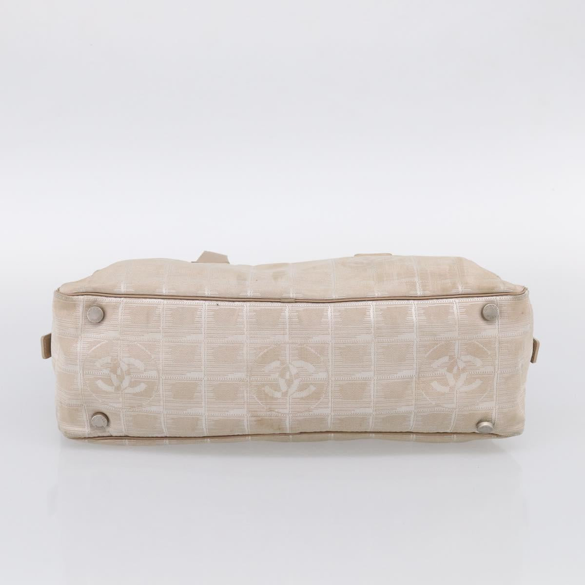 CHANEL New Travel Line Hand Bag Canvas Beige Silver CC Auth ep17062