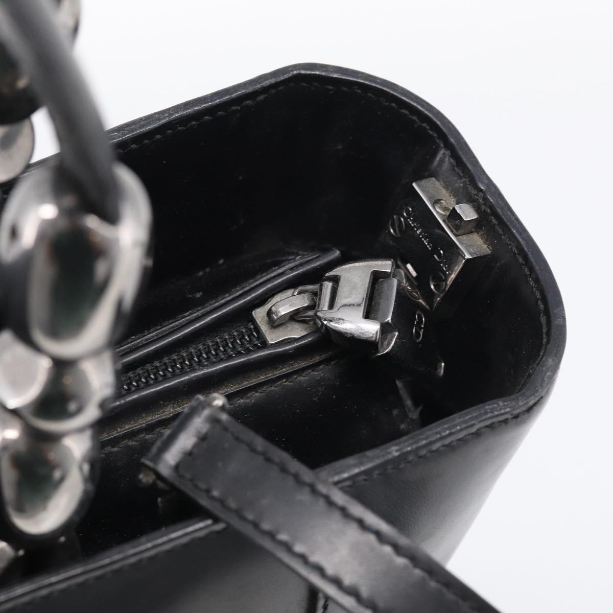 Christian Dior Maris Pearl Hand Bag Leather 2way Black Silver Auth ep17063