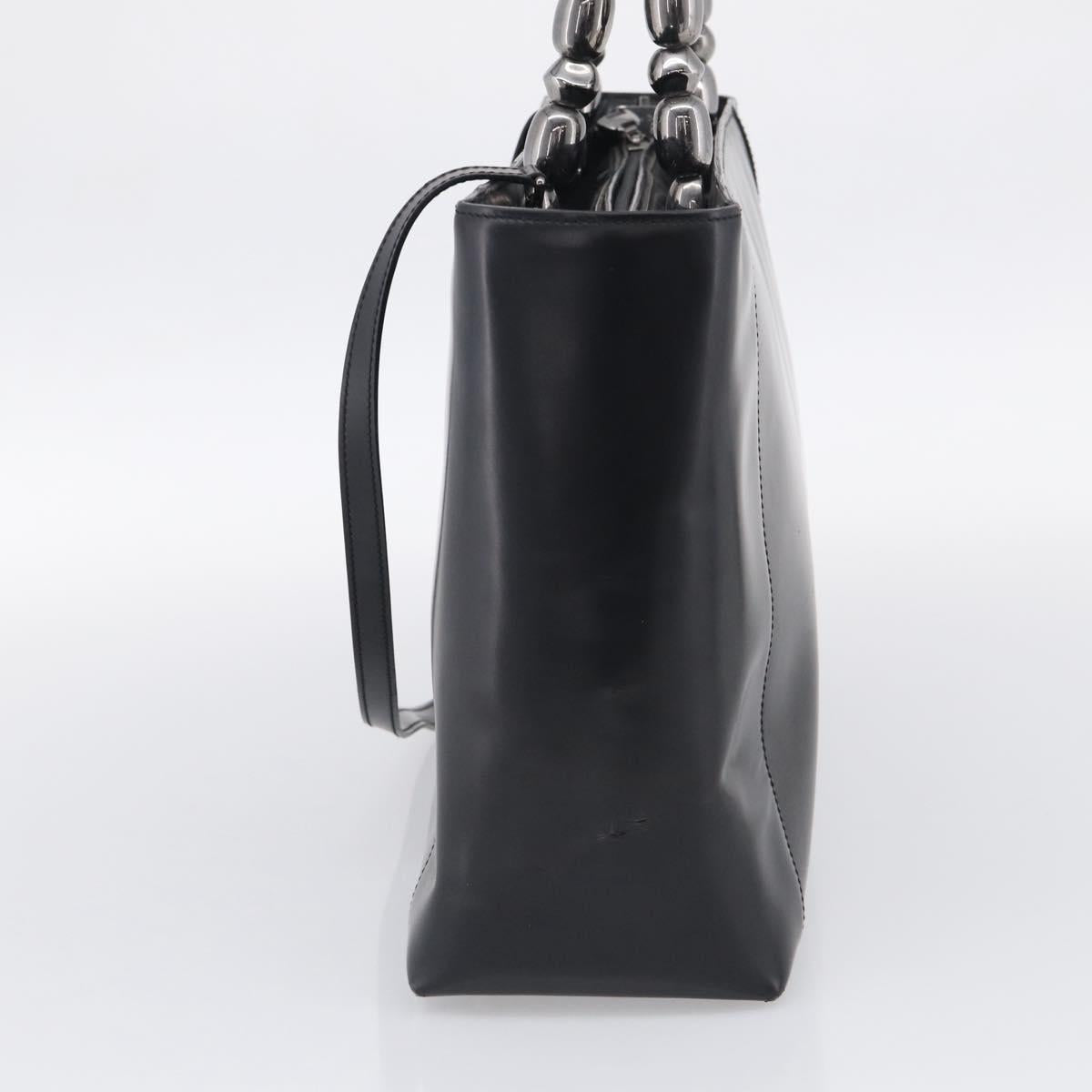 Christian Dior Maris Pearl Hand Bag Leather 2way Black Silver Auth ep17063