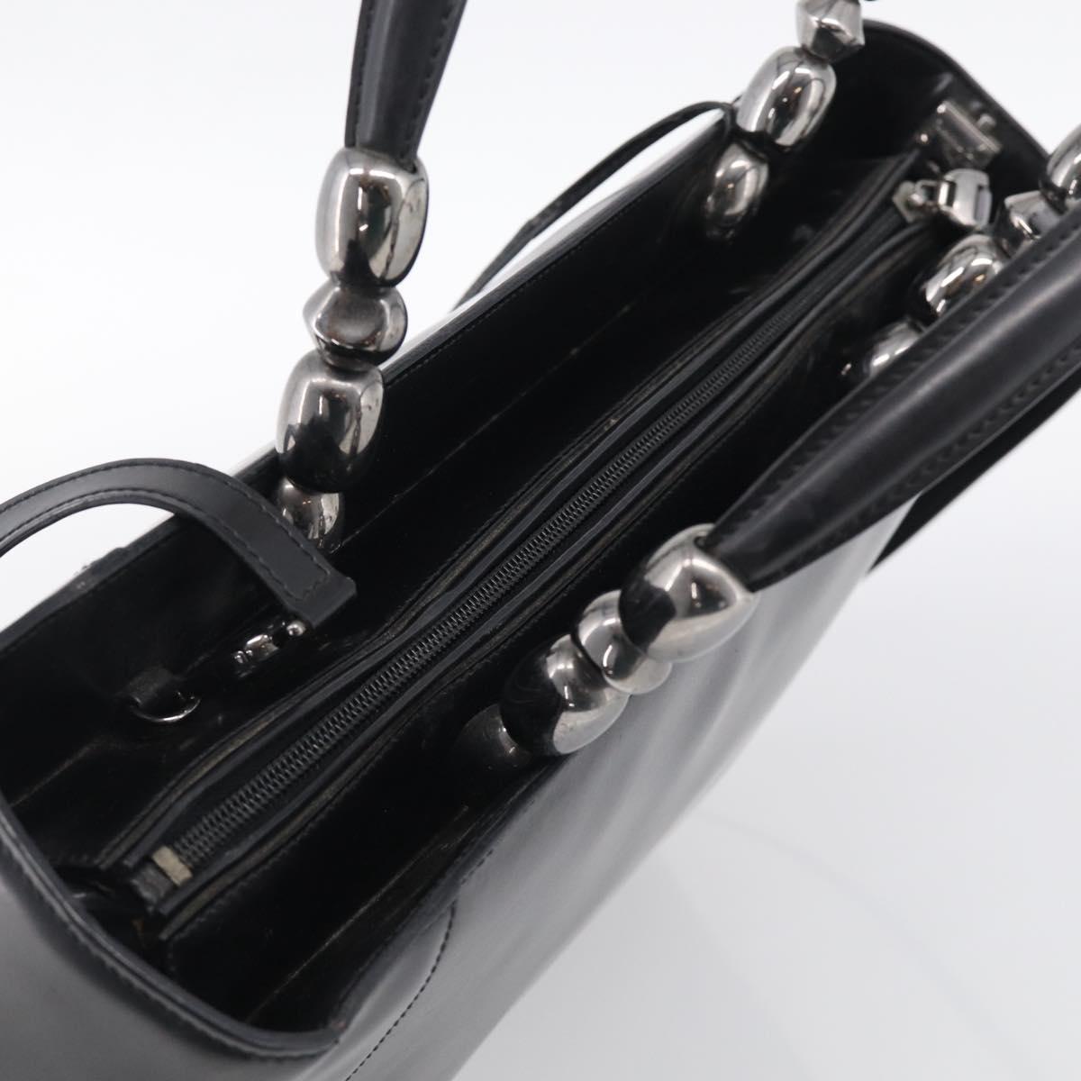 Christian Dior Maris Pearl Hand Bag Leather 2way Black Silver Auth ep17063