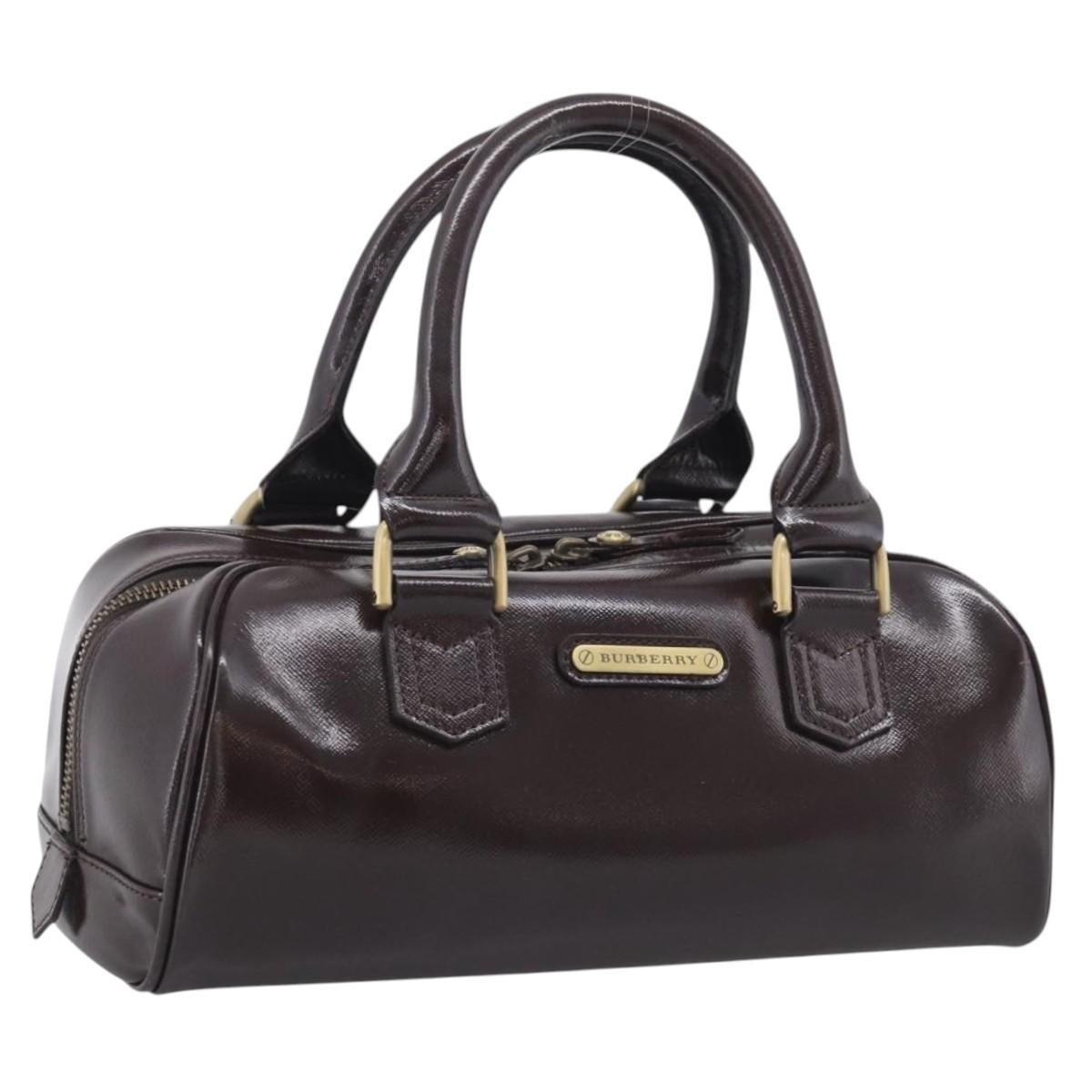 BURBERRY Hand Bag Leather Brown Gold Tone Auth ep17070A