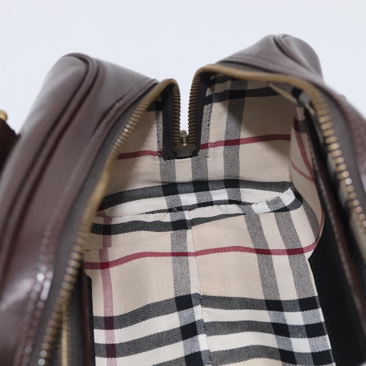 BURBERRY Hand Bag Leather Brown Gold Tone Auth ep17070A