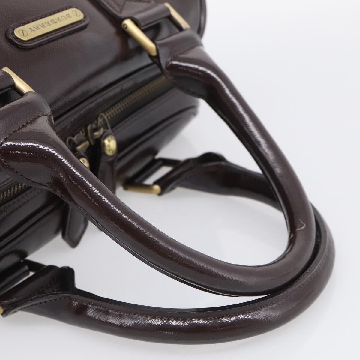 BURBERRY Hand Bag Leather Brown Gold Tone Auth ep17070A