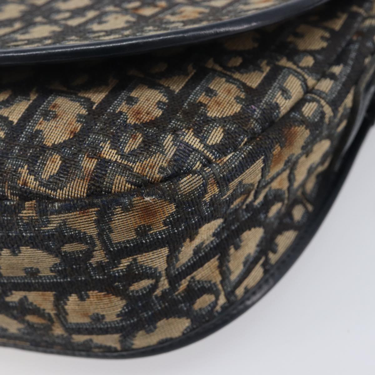 Christian Dior Trotter Canvas Shoulder Bag Navy Gold Tone Auth ep17074
