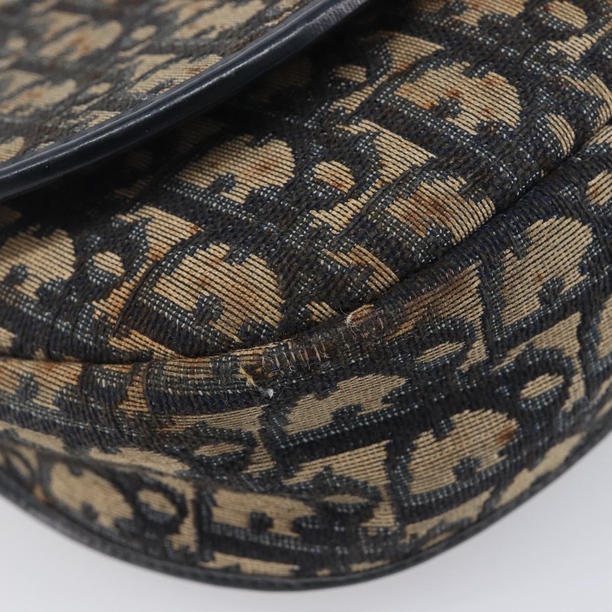 Christian Dior Trotter Canvas Shoulder Bag Navy Gold Tone Auth ep17074