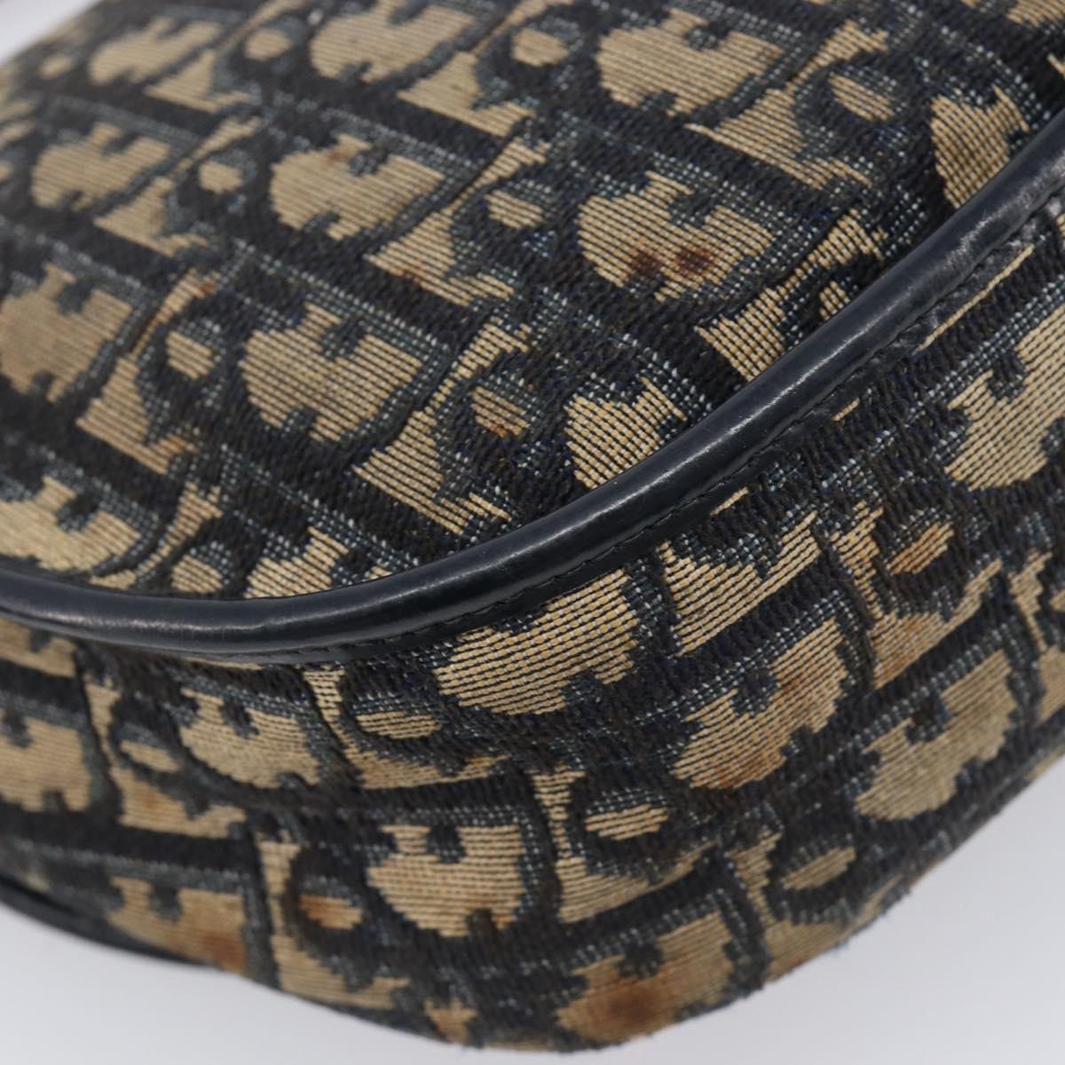 Christian Dior Trotter Canvas Shoulder Bag Navy Gold Tone Auth ep17074