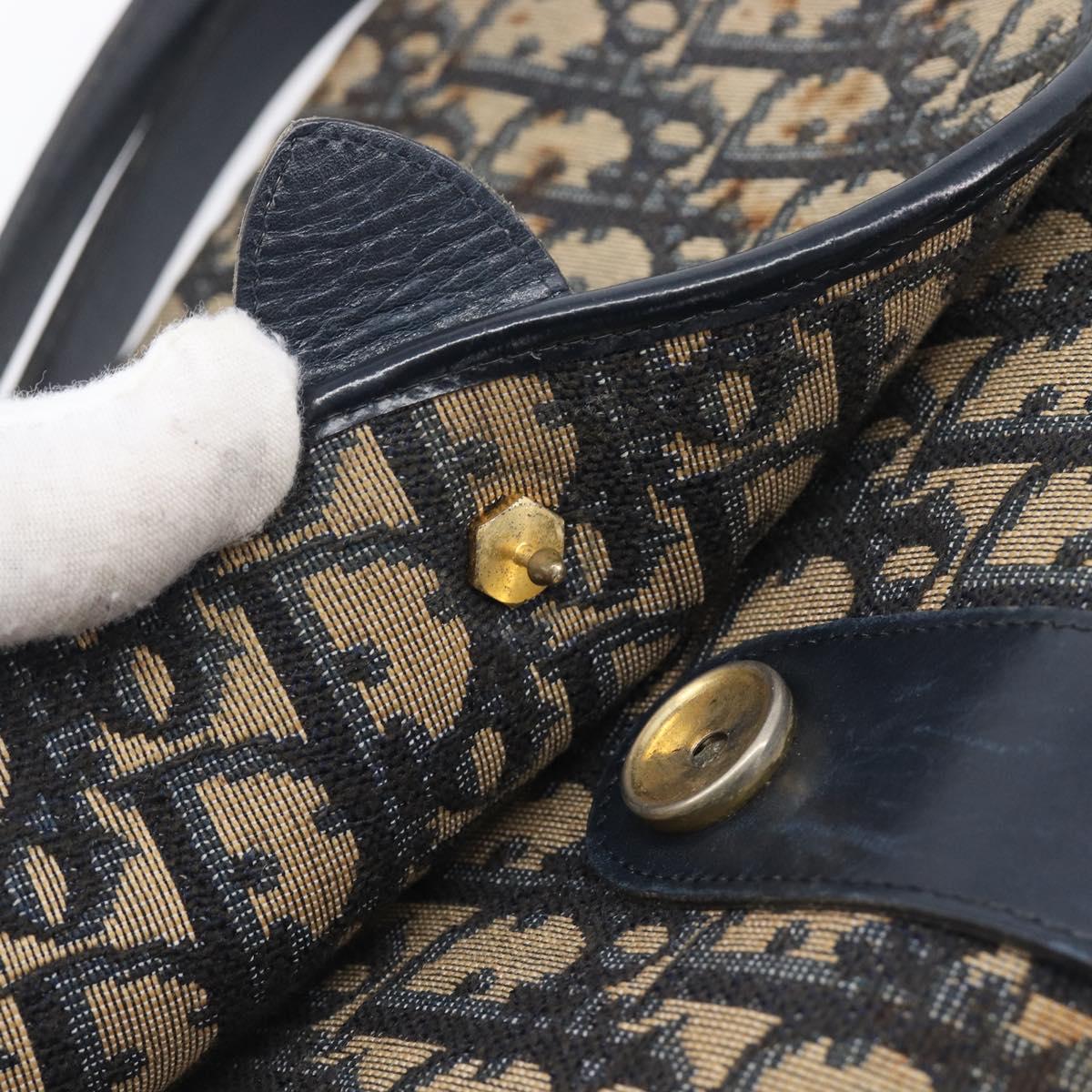 Christian Dior Trotter Canvas Shoulder Bag Navy Gold Tone Auth ep17074