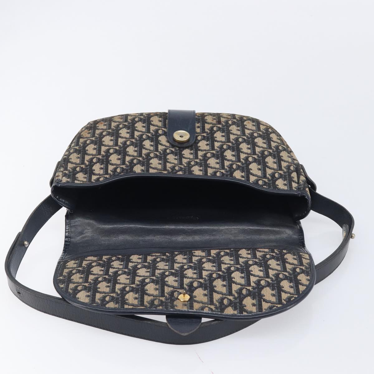 Christian Dior Trotter Canvas Shoulder Bag Navy Gold Tone Auth ep17074