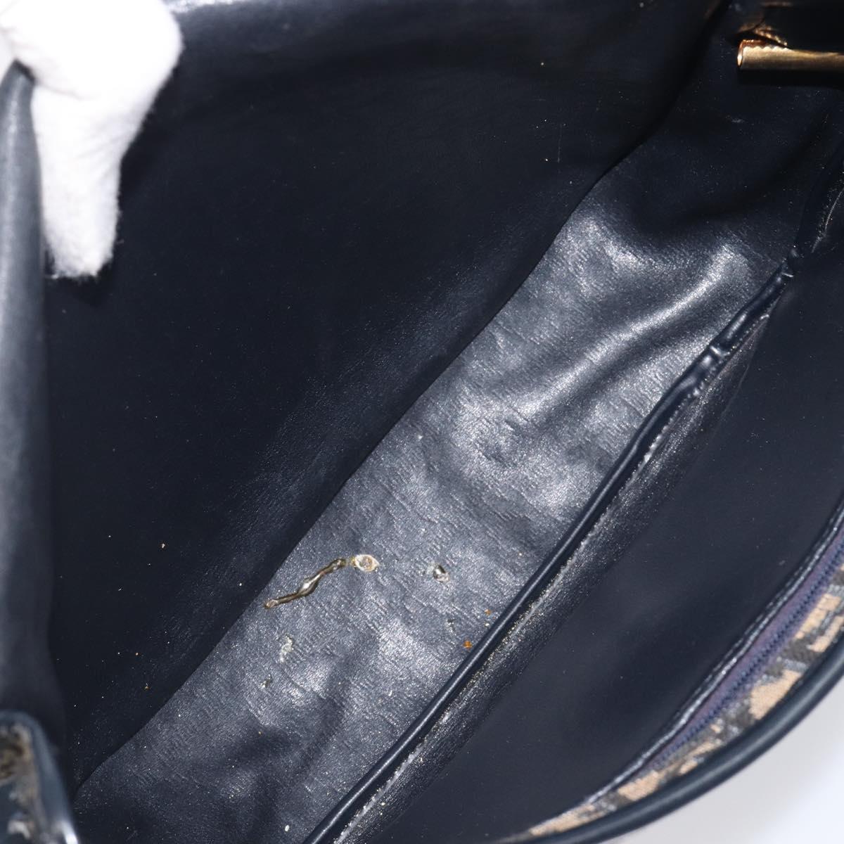 Christian Dior Trotter Canvas Shoulder Bag Navy Gold Tone Auth ep17074