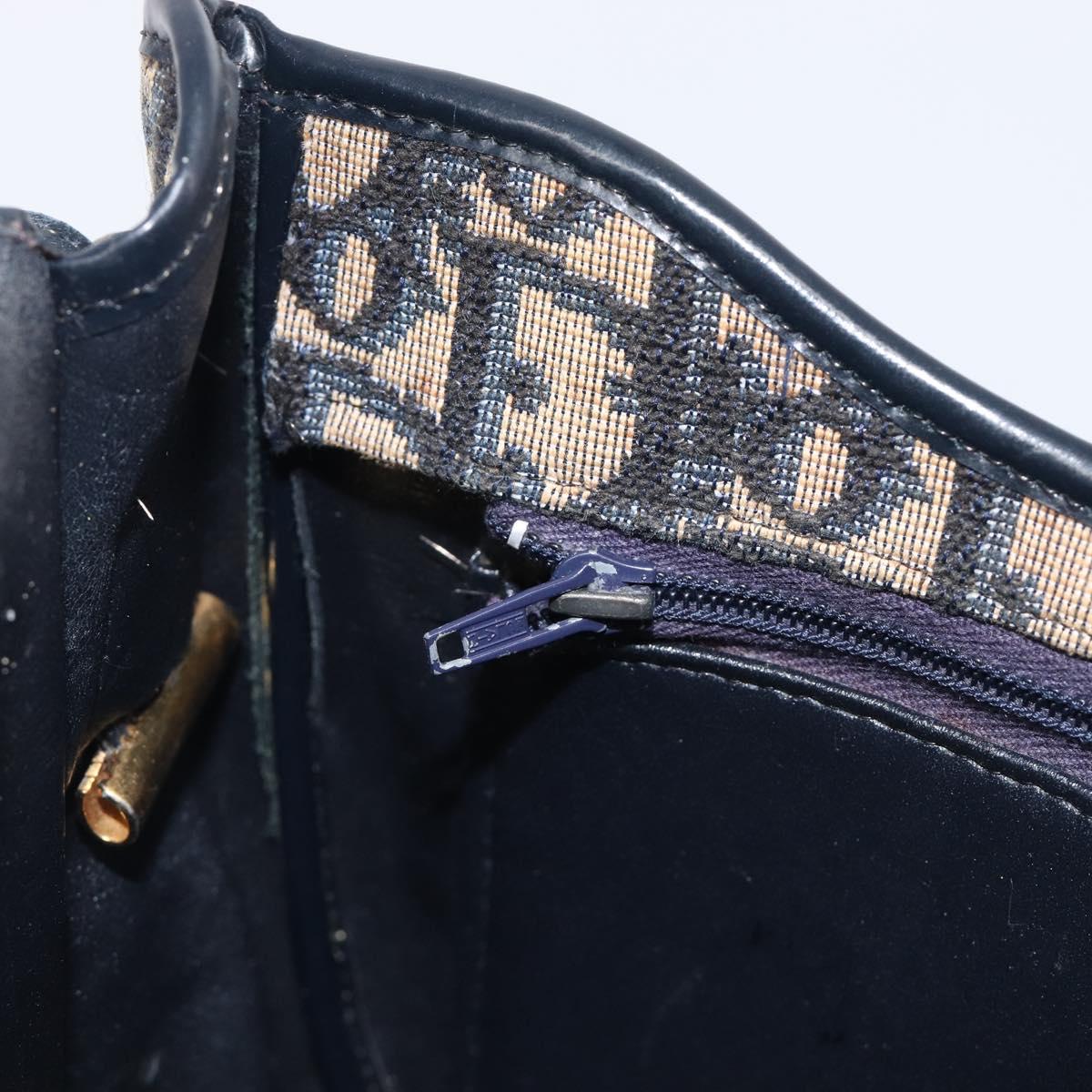 Christian Dior Trotter Canvas Shoulder Bag Navy Gold Tone Auth ep17074