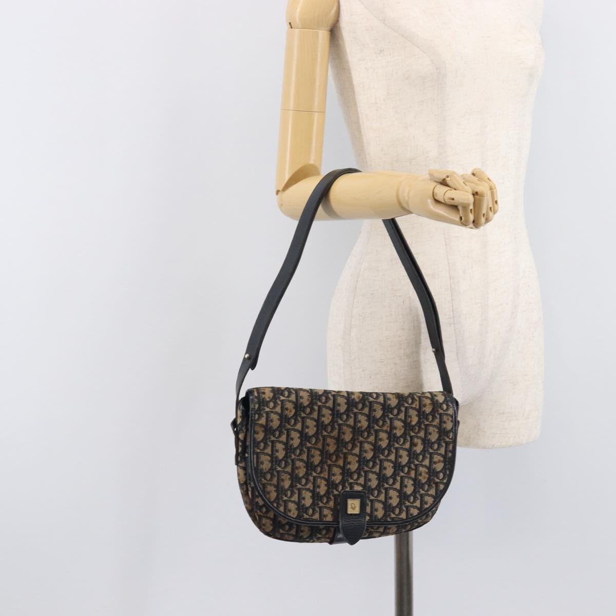 Christian Dior Trotter Canvas Shoulder Bag Navy Gold Tone Auth ep17074