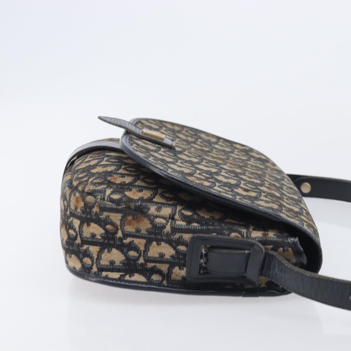 Christian Dior Trotter Canvas Shoulder Bag Navy Gold Tone Auth ep17074