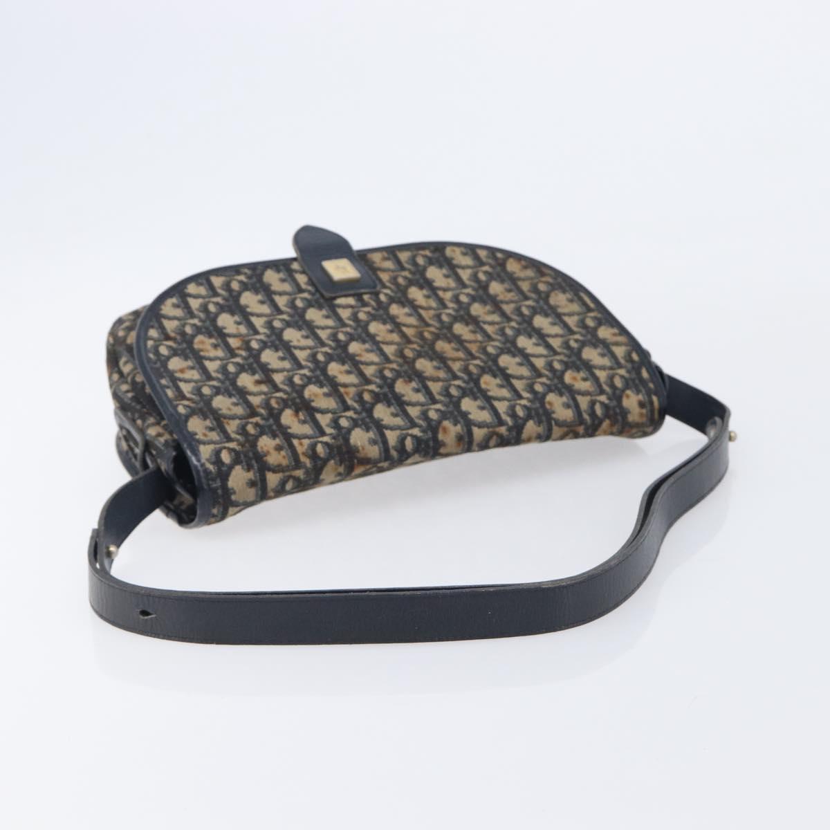 Christian Dior Trotter Canvas Shoulder Bag Navy Gold Tone Auth ep17074