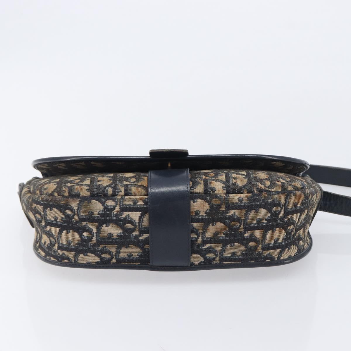 Christian Dior Trotter Canvas Shoulder Bag Navy Gold Tone Auth ep17074