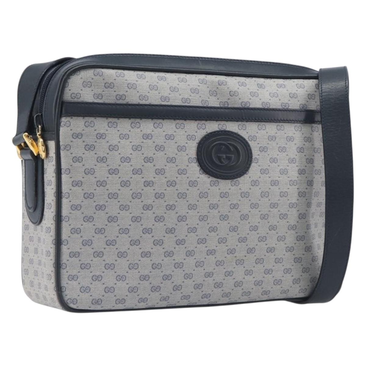 GUCCI Micro GG Shoulder Bag PVC Navy Gold Tone 001 084 0941 Auth ep17075