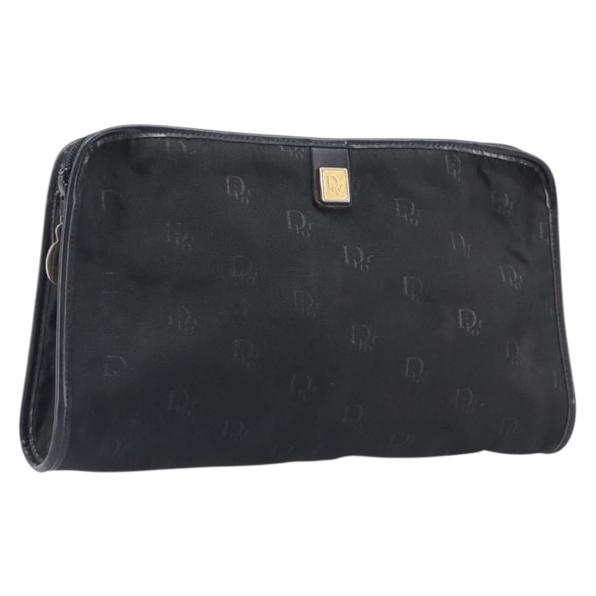 Christian Dior Honeycomb Clutch Bag Canvas Black Gold Tone Auth ep17078