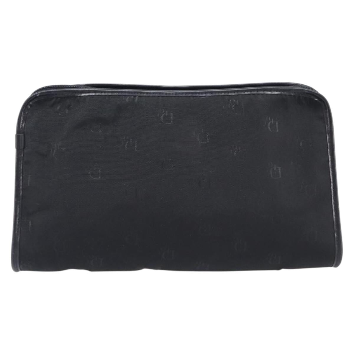 Christian Dior Honeycomb Clutch Bag Canvas Black Gold Tone Auth ep17078