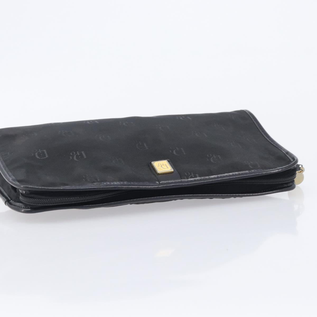 Christian Dior Honeycomb Clutch Bag Canvas Black Gold Tone Auth ep17078