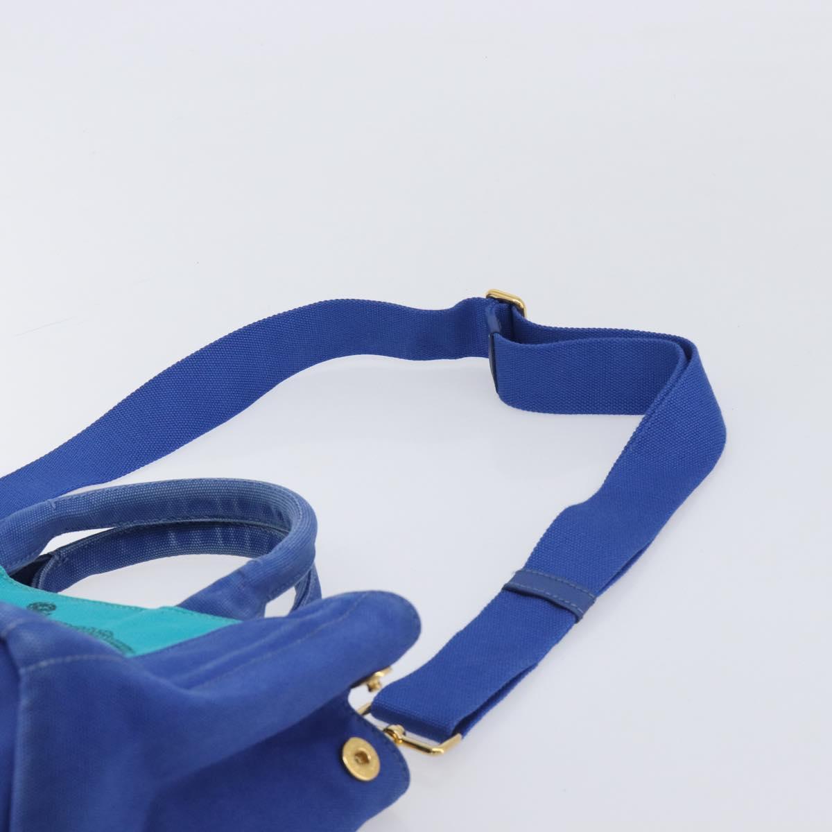 PRADA Canapa PM Hand Bag Canvas 2way Blue Gold Tone Auth ep17081