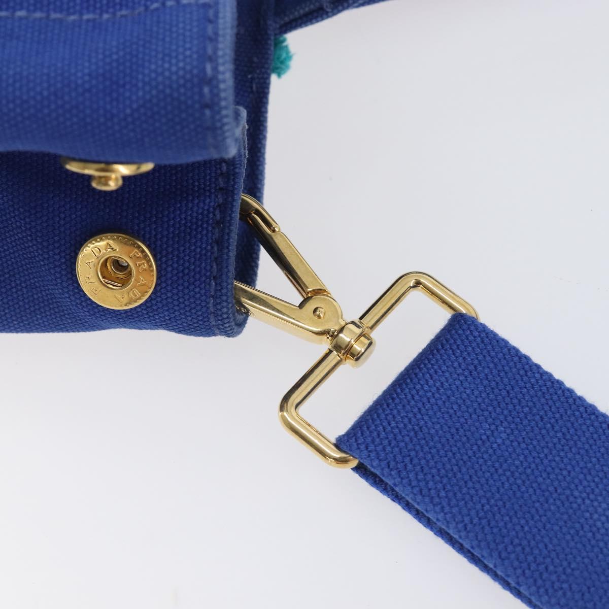 PRADA Canapa PM Hand Bag Canvas 2way Blue Gold Tone Auth ep17081