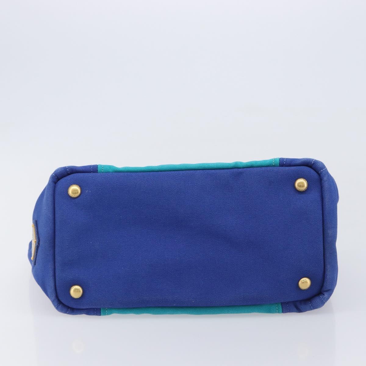 PRADA Canapa PM Hand Bag Canvas 2way Blue Gold Tone Auth ep17081
