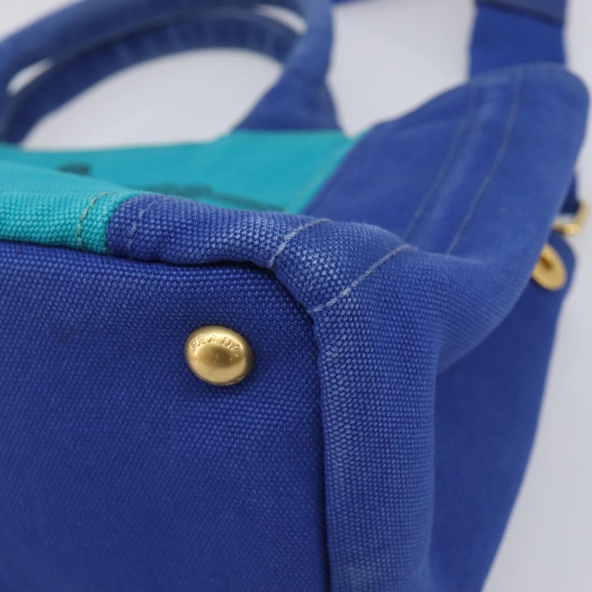 PRADA Canapa PM Hand Bag Canvas 2way Blue Gold Tone Auth ep17081