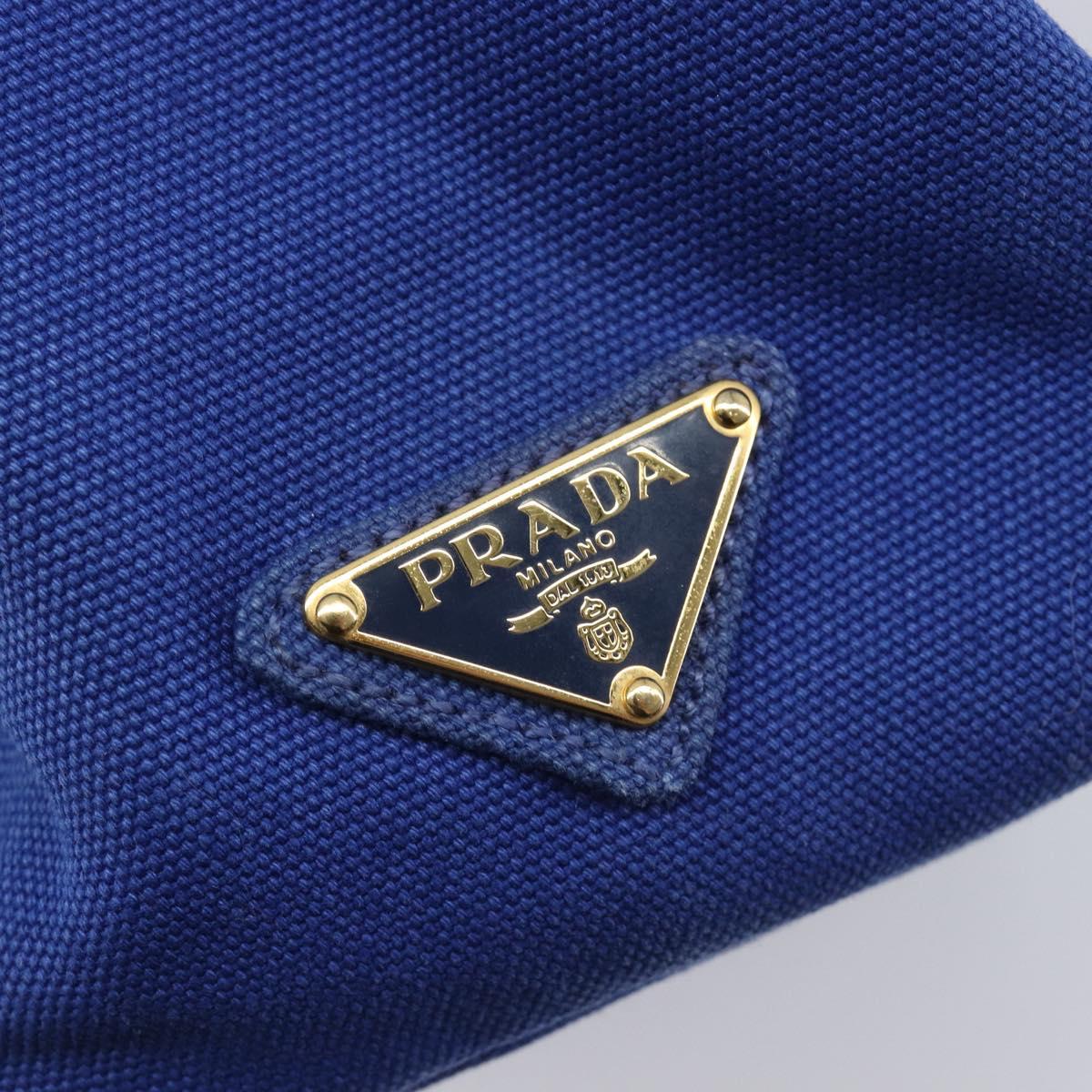 PRADA Canapa PM Hand Bag Canvas 2way Blue Gold Tone Auth ep17081