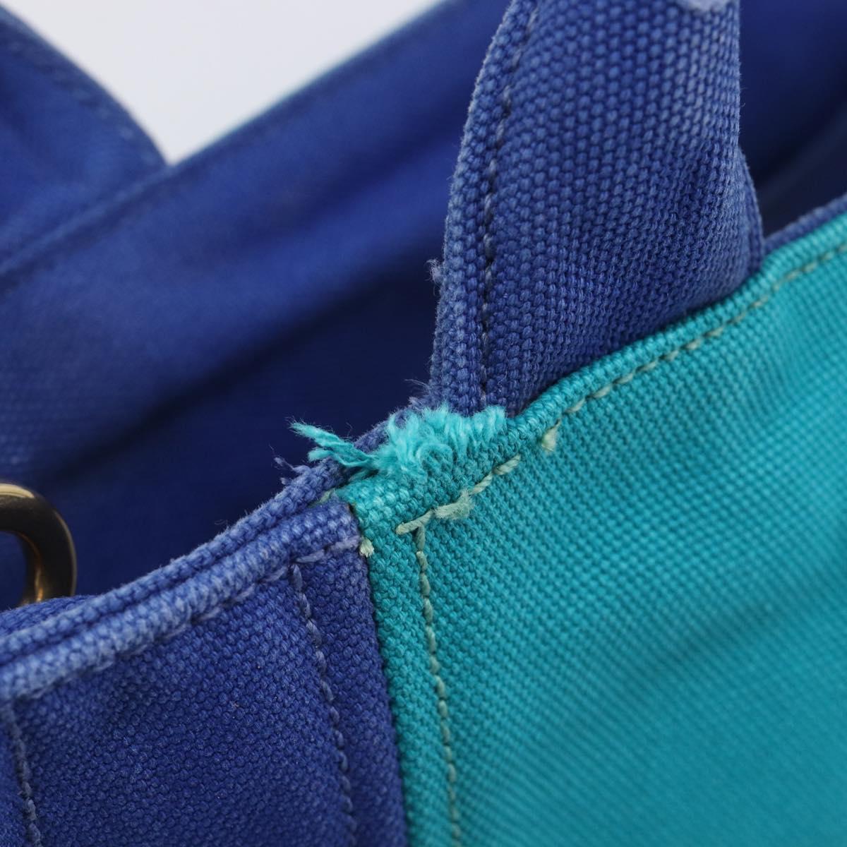 PRADA Canapa PM Hand Bag Canvas 2way Blue Gold Tone Auth ep17081