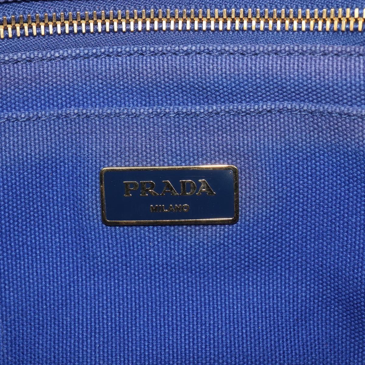 PRADA Canapa PM Hand Bag Canvas 2way Blue Gold Tone Auth ep17081