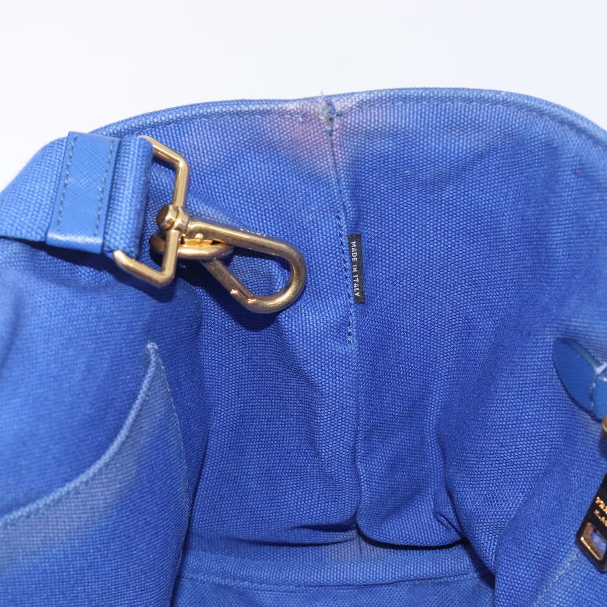 PRADA Canapa PM Hand Bag Canvas 2way Blue Gold Tone Auth ep17081