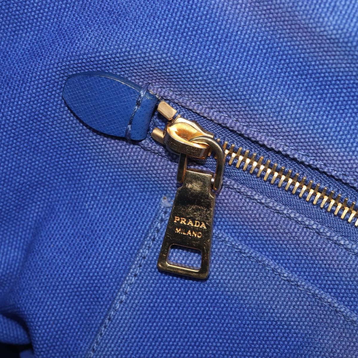 PRADA Canapa PM Hand Bag Canvas 2way Blue Gold Tone Auth ep17081