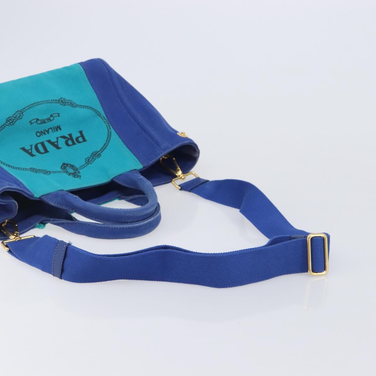 PRADA Canapa PM Hand Bag Canvas 2way Blue Gold Tone Auth ep17081