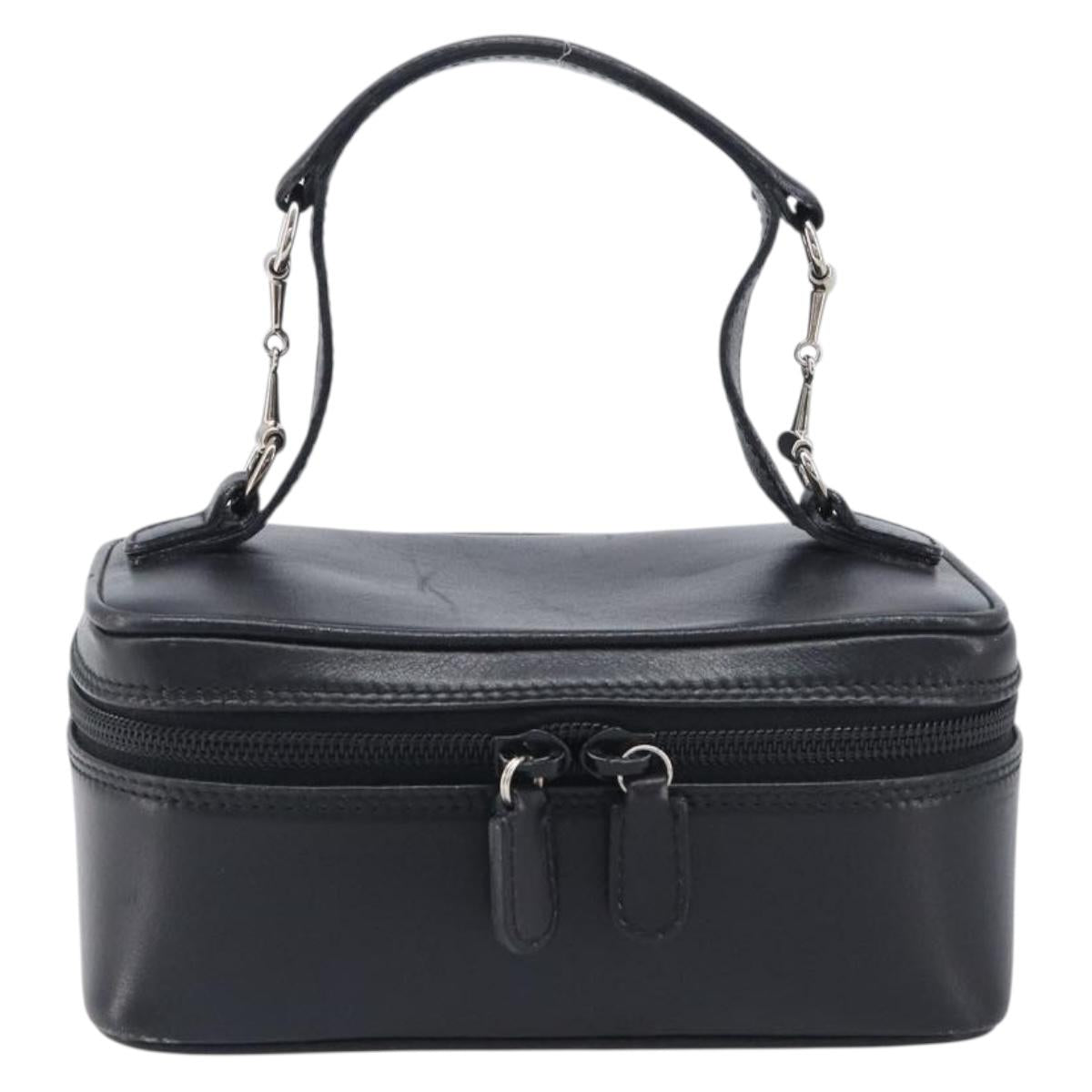 GUCCI Vanity Cosmetic Pouch Leather Black Silver 032 1956 0141 Auth ep17083