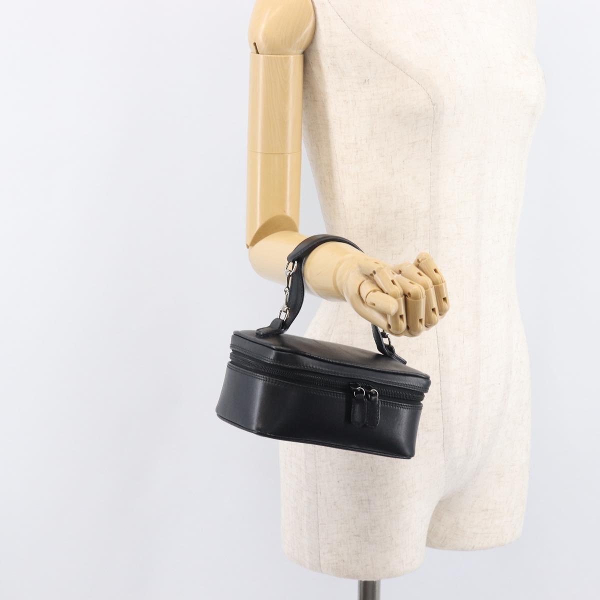 GUCCI Vanity Cosmetic Pouch Leather Black Silver 032 1956 0141 Auth ep17083