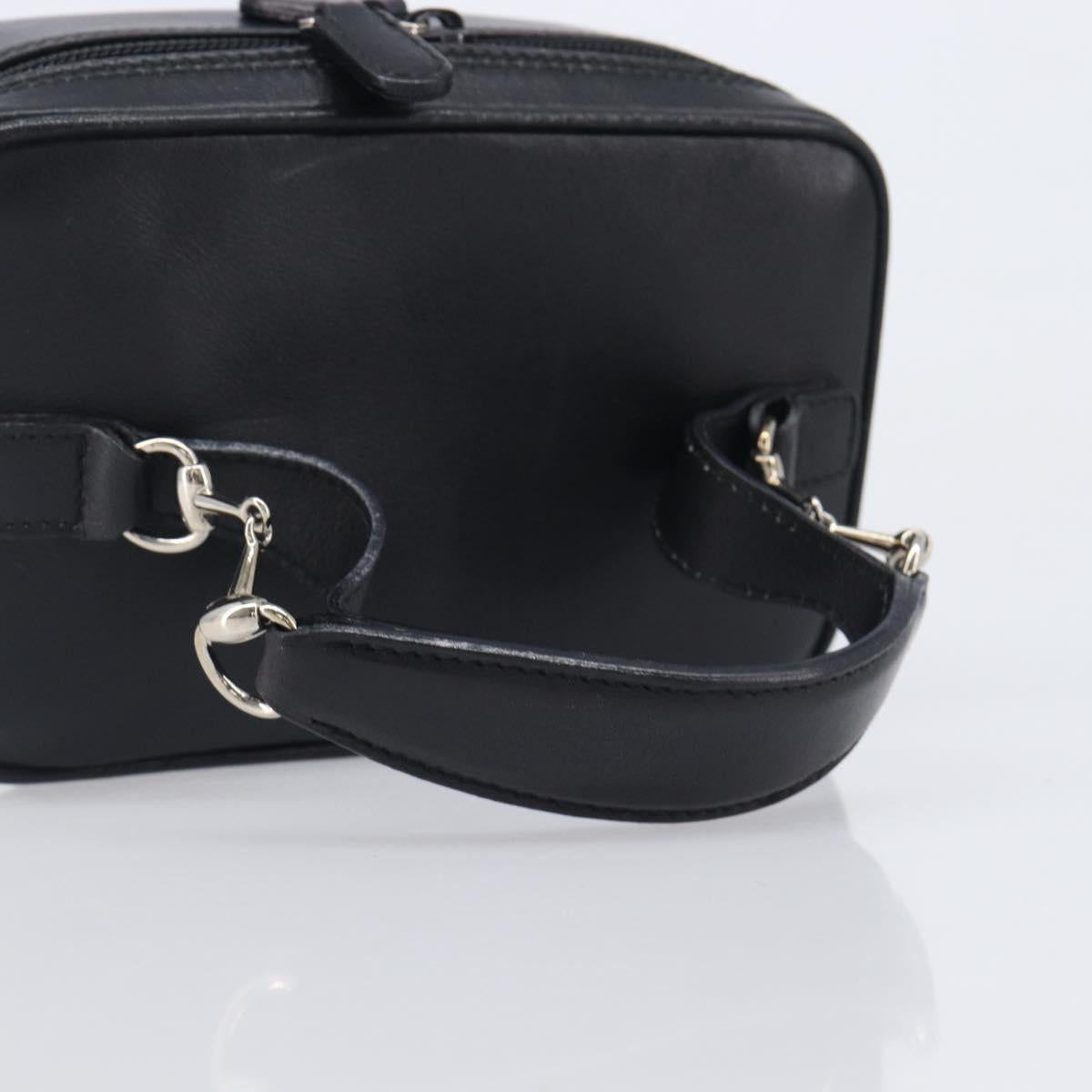 GUCCI Vanity Cosmetic Pouch Leather Black Silver 032 1956 0141 Auth ep17083