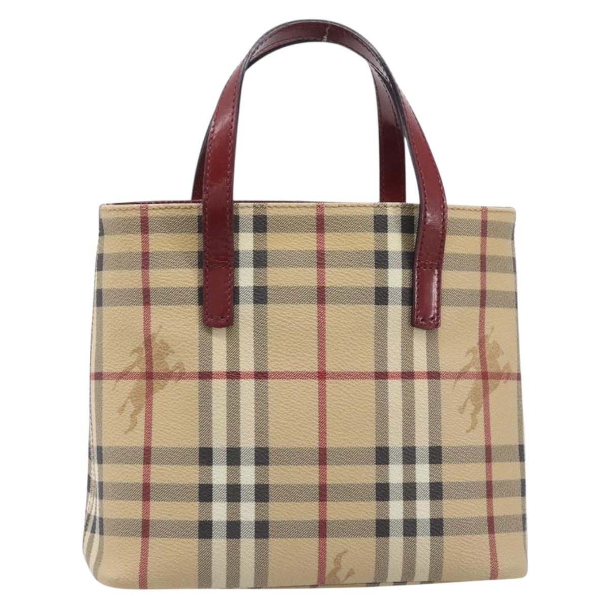 BURBERRY Nova Check Hand Bag PVC Leather Beige Auth ep17084A