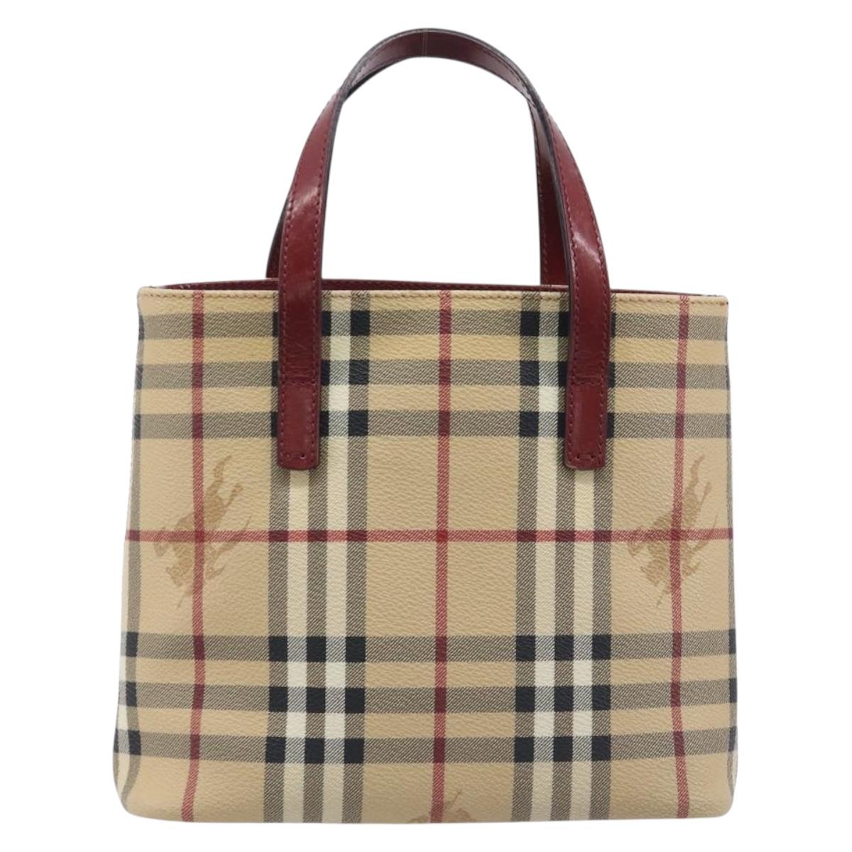 BURBERRY Nova Check Hand Bag PVC Leather Beige Auth ep17084A
