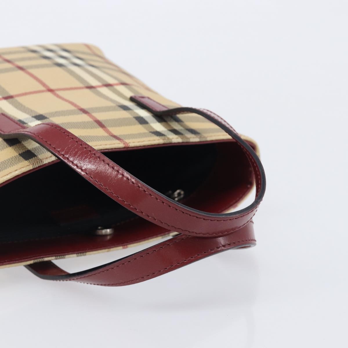 BURBERRY Nova Check Hand Bag PVC Leather Beige Auth ep17084A